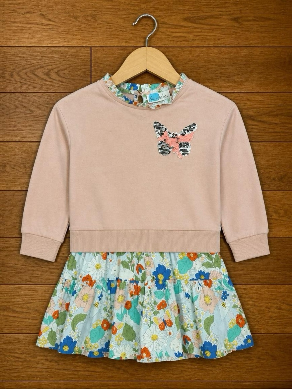 Mini Boden Girls 4-5Y 110 Floral Butterfly Sequin Sweatshirt Dress